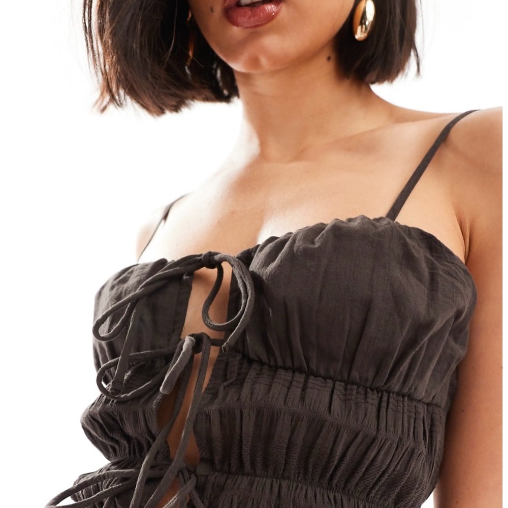 Brown Mini Ruched Dress - Picture 2 of 6